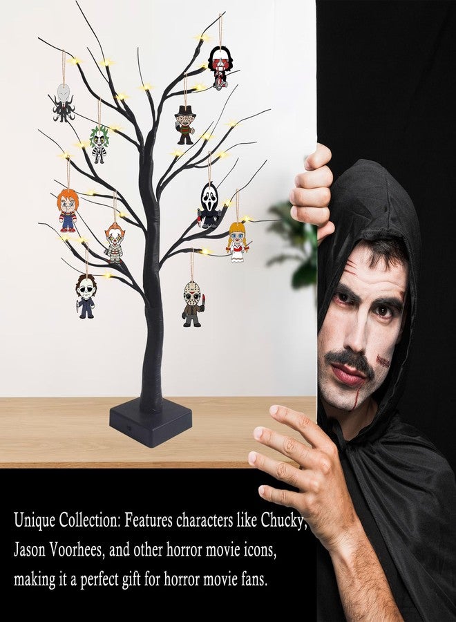 BIGSPINACH Black Halloween Tree with LED Lights and Spooky Wooden Hanging Ornaments Horror Movie Ornaments, Light Up Halloween Decor - Image 5